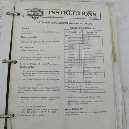 Harley Davidson Genuine 1980s-1990s Accessory Installation Instruction