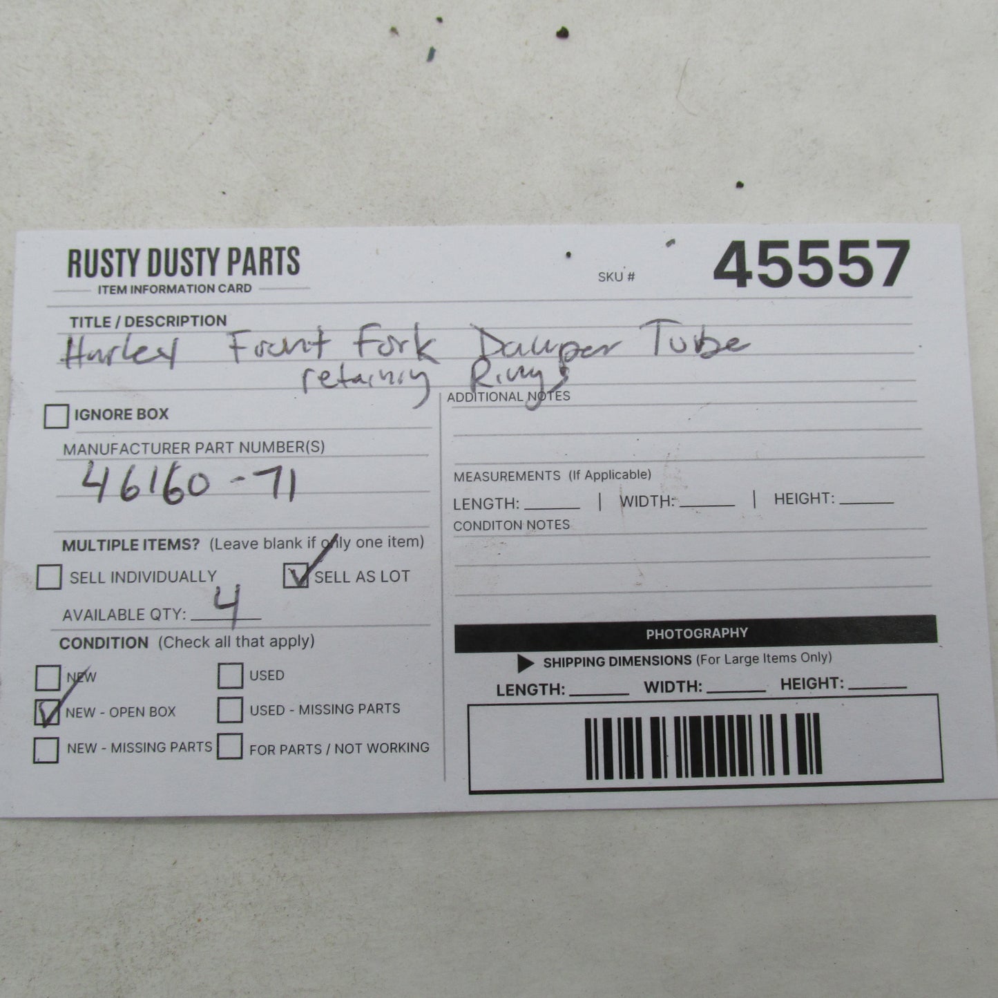 Lot of 4 Harley Davidson NOS Front Fork Damper Tube Retaining Rings 46