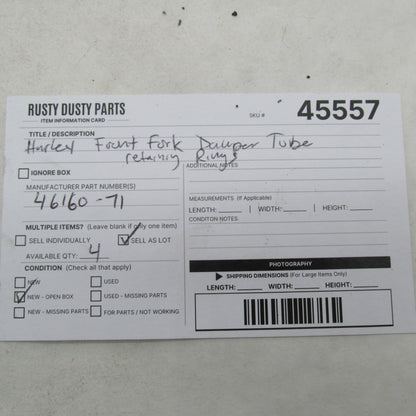 Lot of 4 Harley Davidson NOS Front Fork Damper Tube Retaining Rings 46