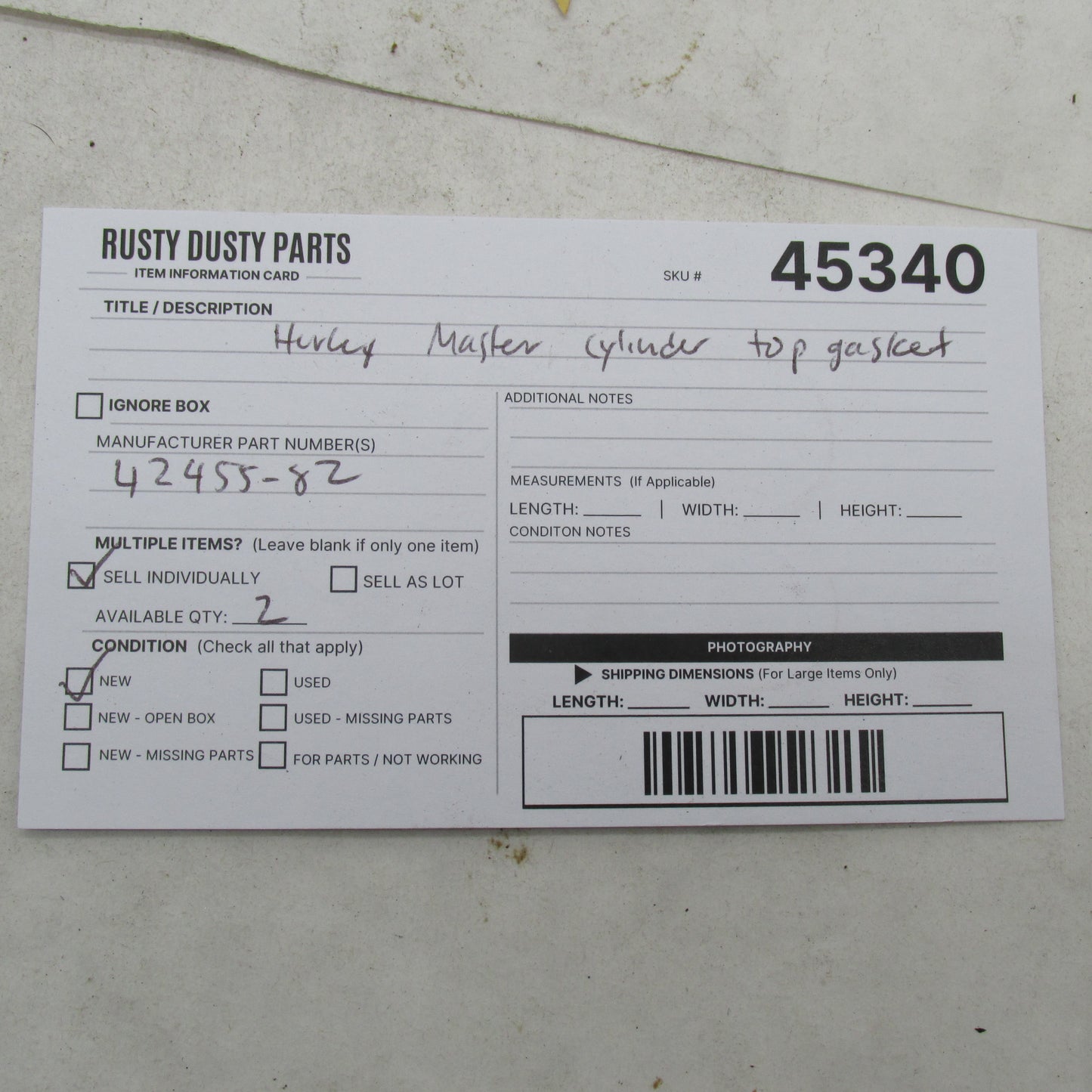 Harley-Davidson OEM XL/FX/FXST/FLST Rear Master Cylinder Top Gasket 42