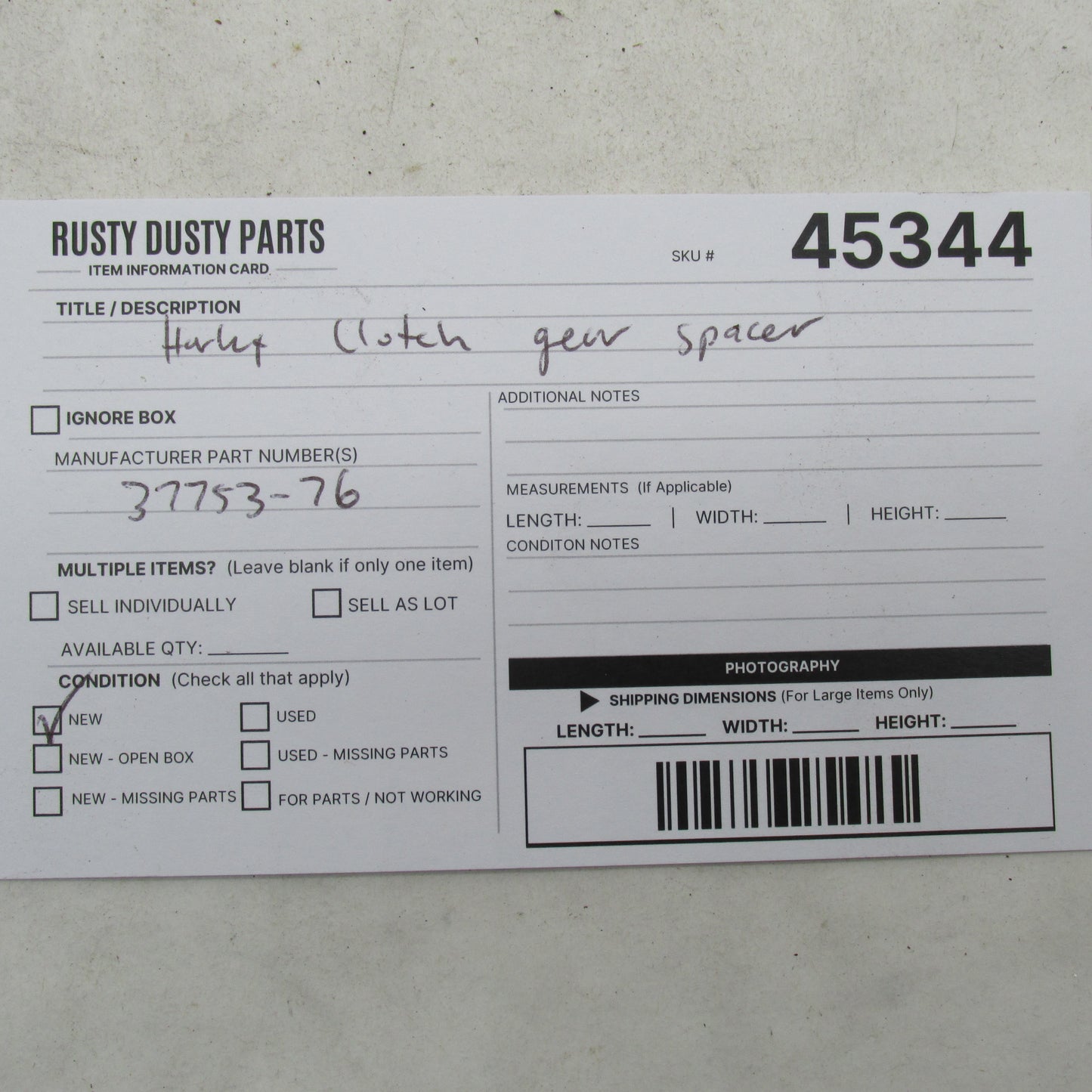 Harley OEM NOS 67-79 Sportster Electric Start Clutch Gear Spacer 37753