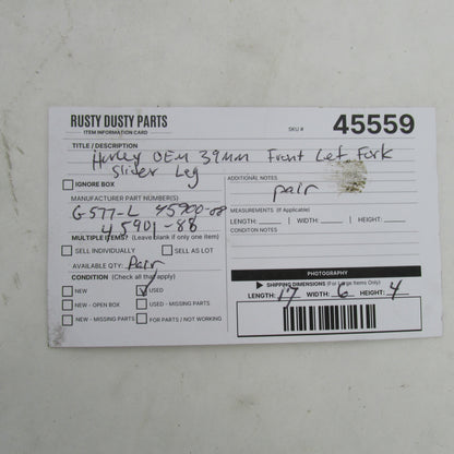 Pair of Harley Davidson OEM 39mm Front Fork Slider Legs 45900-88 45901