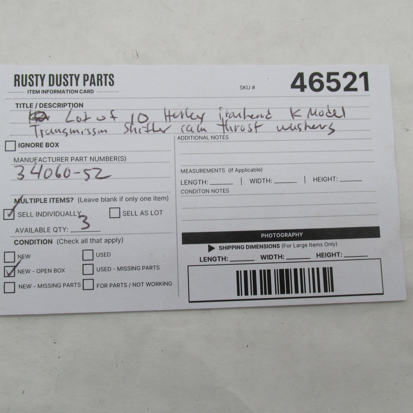 Lot of 10 Harley-Davidson OEM NOS K/KH/XL Shifter Cam Thrust Washers 3