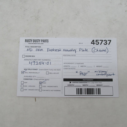 Pair of Harley Davidson OEM Chrome Footrest Mounting Plate 49354-01