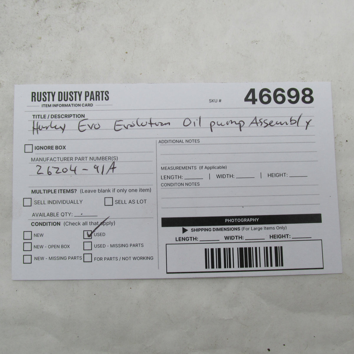 Harley-Davidson OEM 91-22 Sportster Evo Oil Pump Assembly 26204-91A