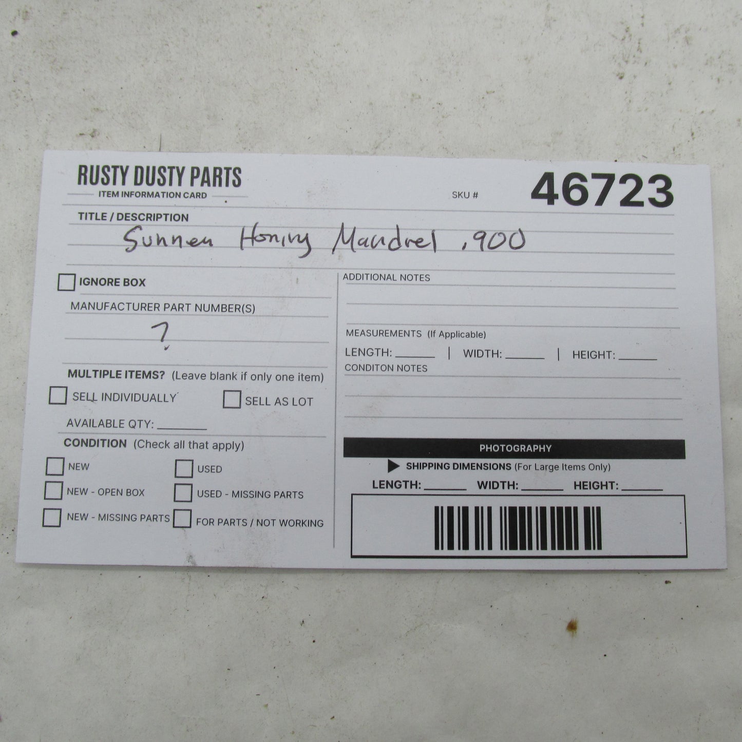 Vintage Sunnen .900" Keyway Honing Mandrel Body w/ Pivoting Metal Guid
