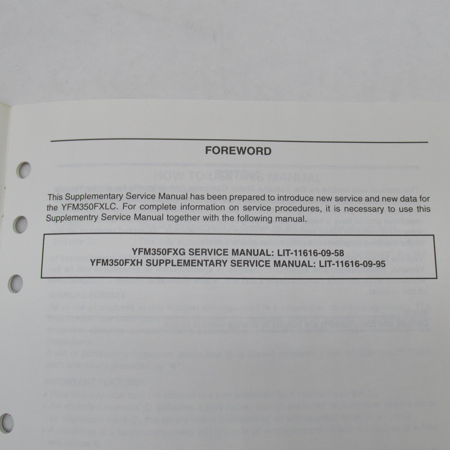 Yamaha YFM350FXLC Supplementary Service Manual LIT-11616-12-03