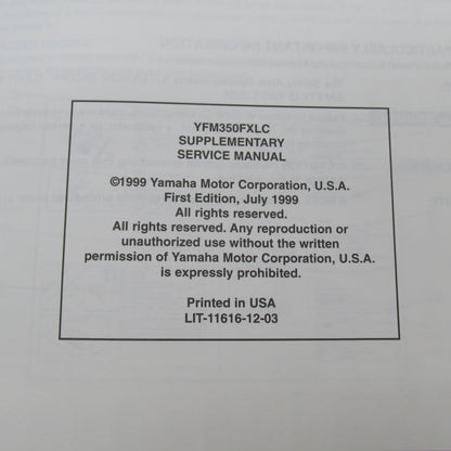 Yamaha YFM350FXLC Supplementary Service Manual LIT-11616-12-03