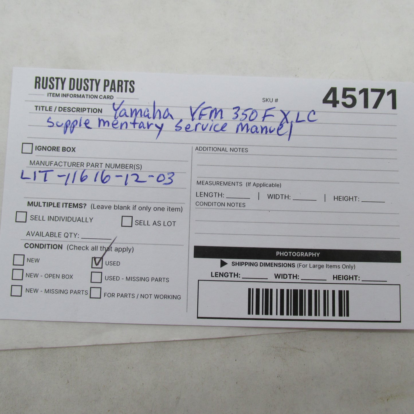 Yamaha YFM350FXLC Supplementary Service Manual LIT-11616-12-03