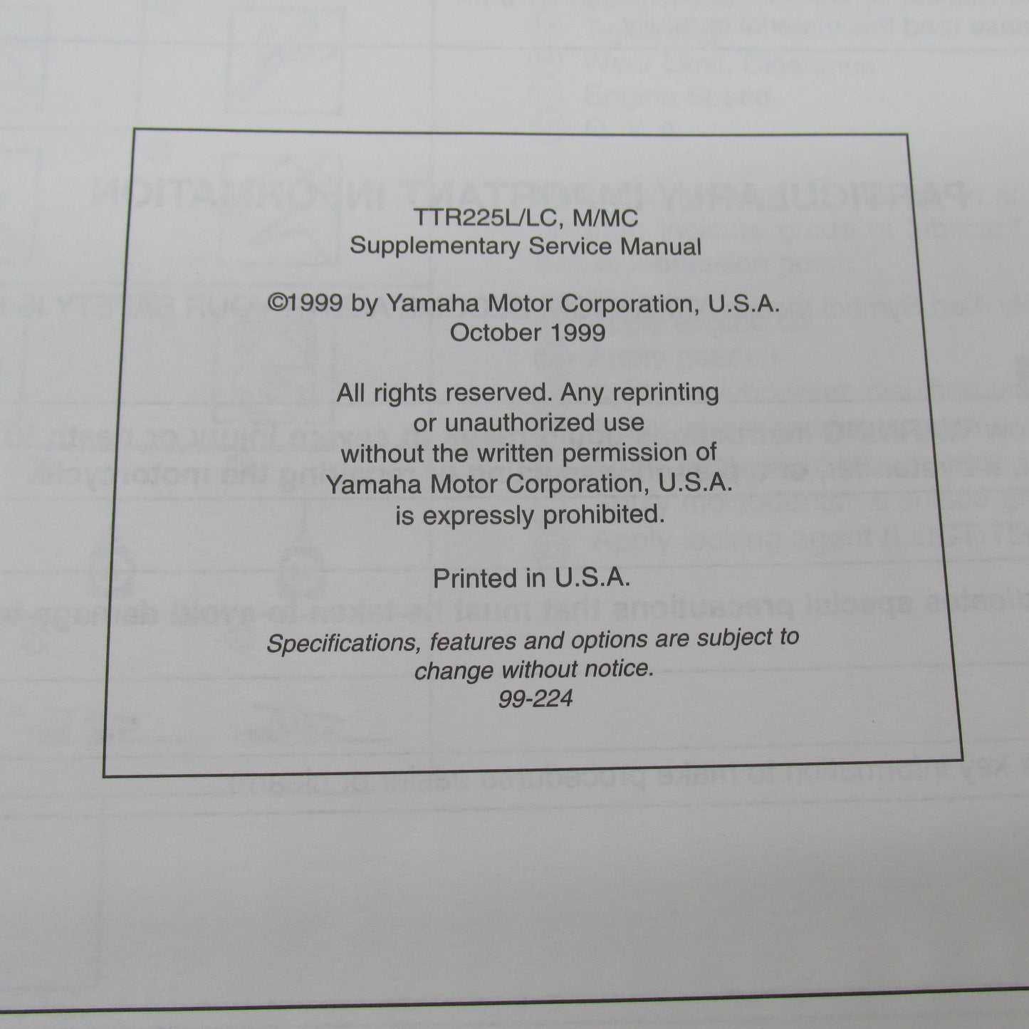 Yamaha TTR225L/LC M/MC Supplementary Service Manual LIT-11616-12-27