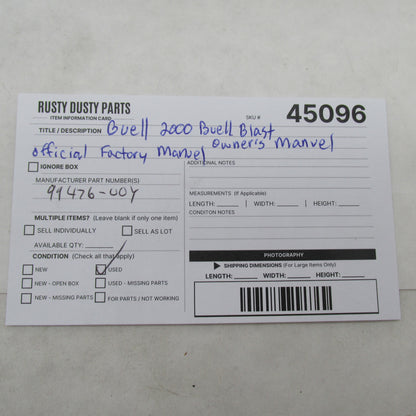 Buell Blast 2000 Owner's Manual Official Factory Manual 99476-00Y