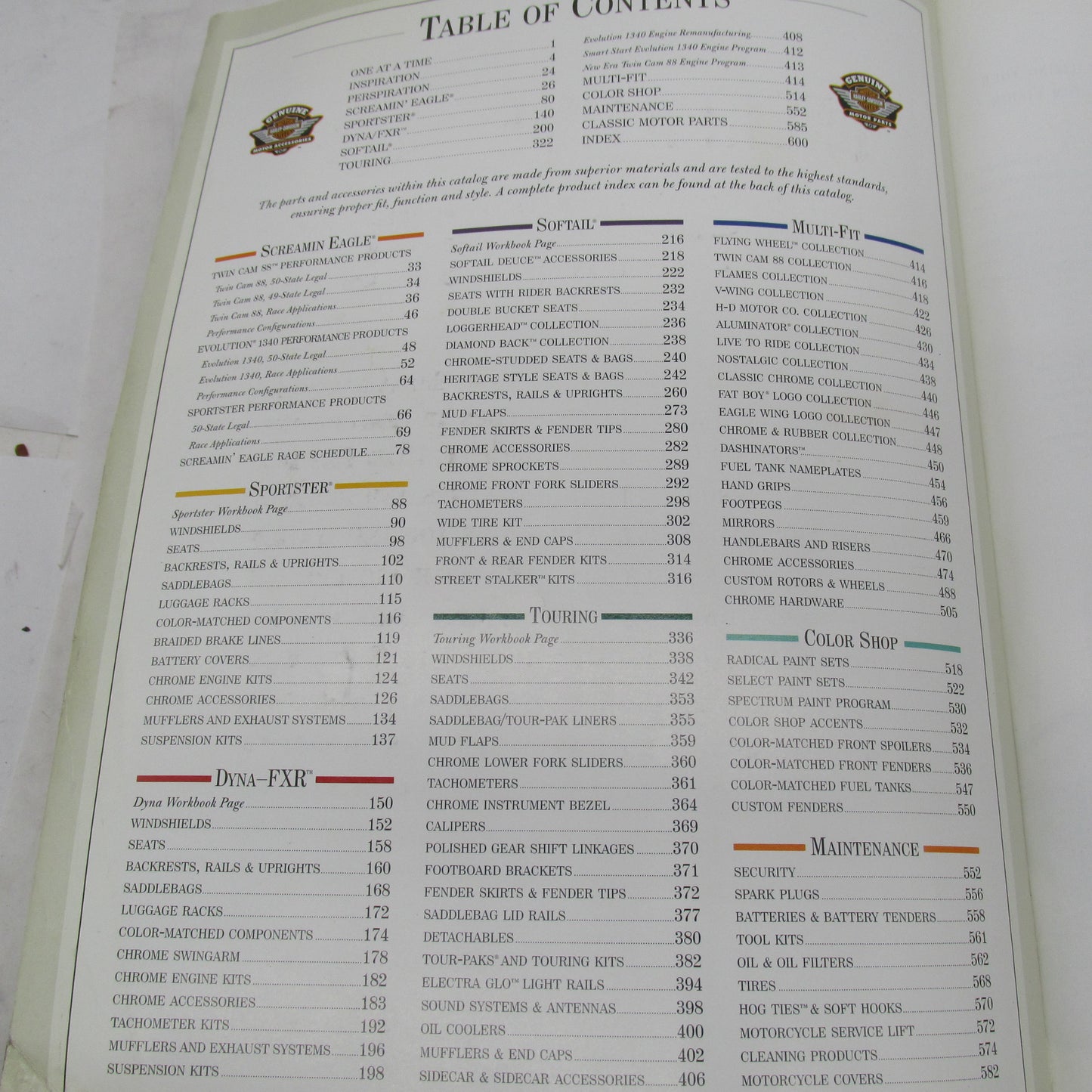 Harley Davidson 2000 Genuine Motor Accessories & Parts Catalog 99557-0