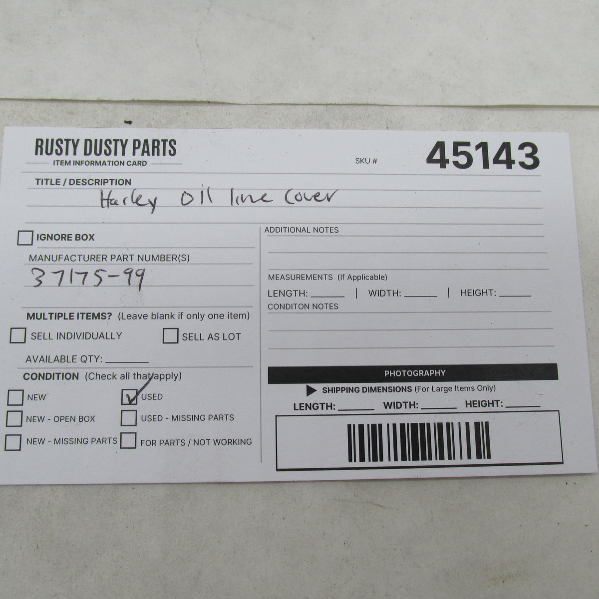 Harley Davidson OEM Touring Electra Glide Black Oil Line Cover 37175-9
