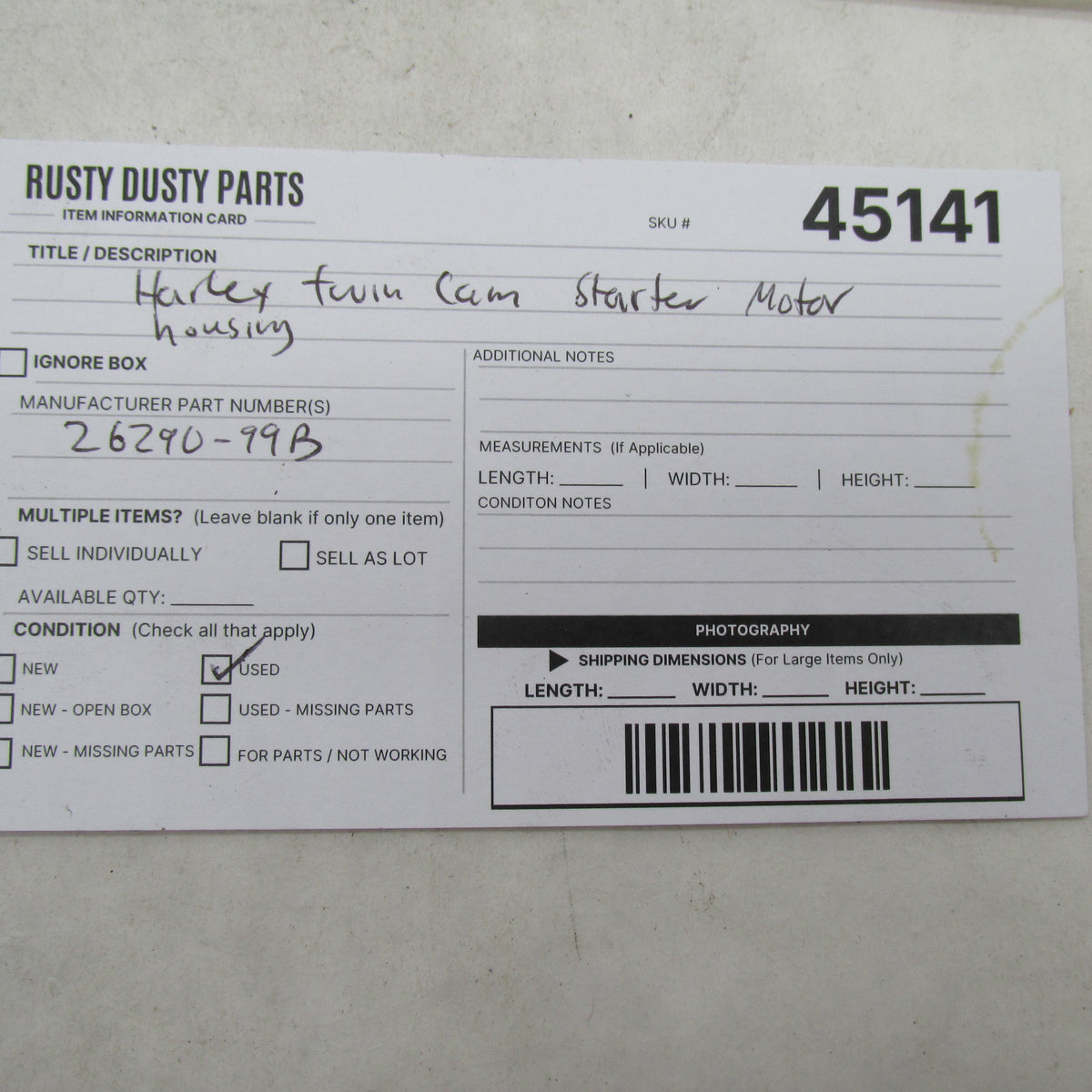 Harley Davidson Twin Cam Starter Motor Housing