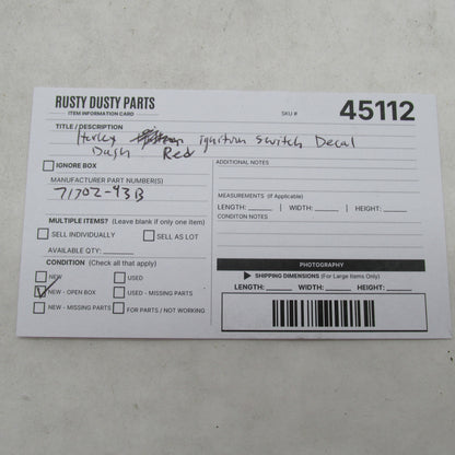 Harley Davidson OEM Red Ignition Switch Dash Decal (New open box)
