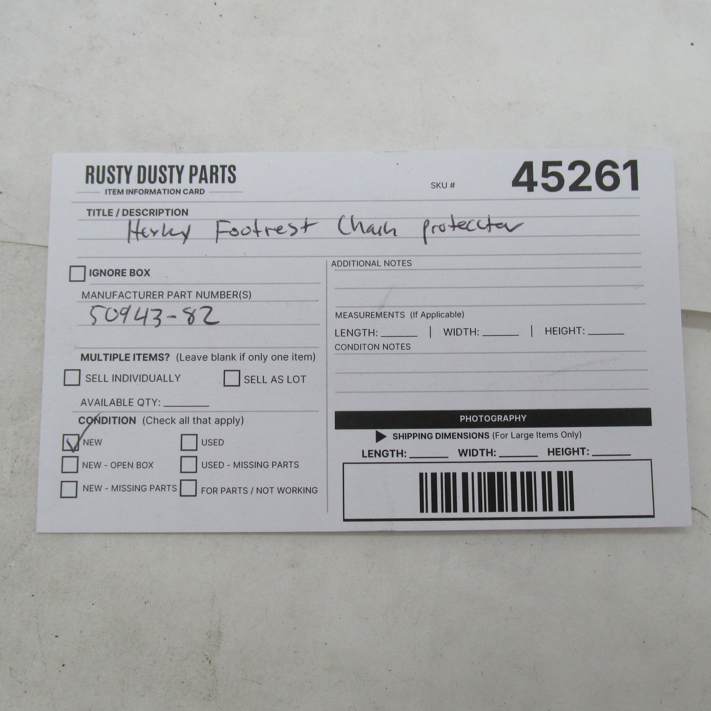 Harley Davidson Genuine NOS Sportster Footrest Chain Protector 50943-8