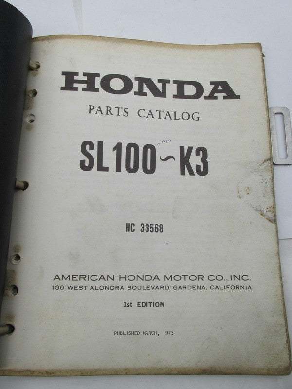 Honda Official Factory 1973 SL100-K3 1st Edition Service Parts Catalog