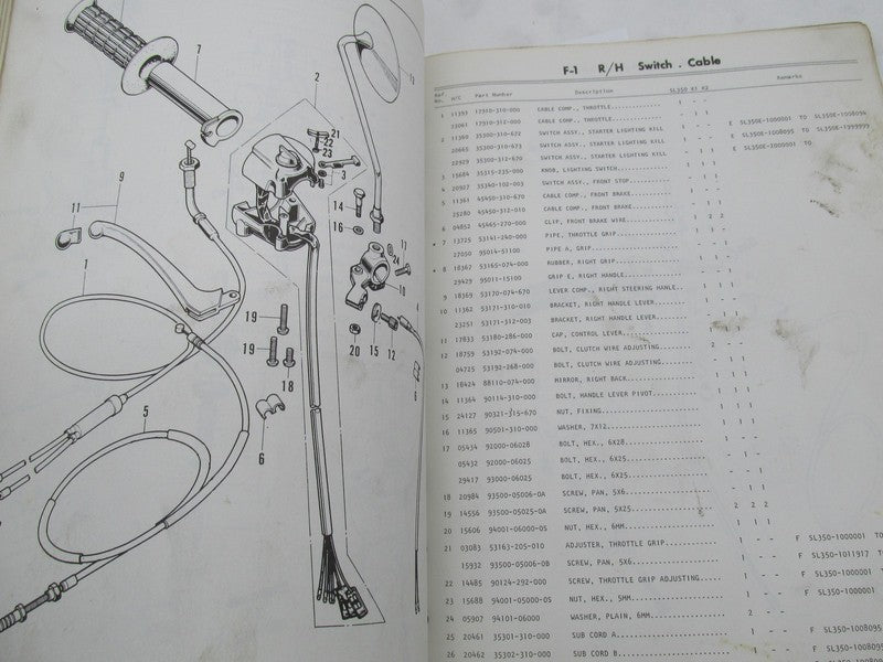 Honda Official Factory 1972 SL350 K2 Parts Catalog Manual