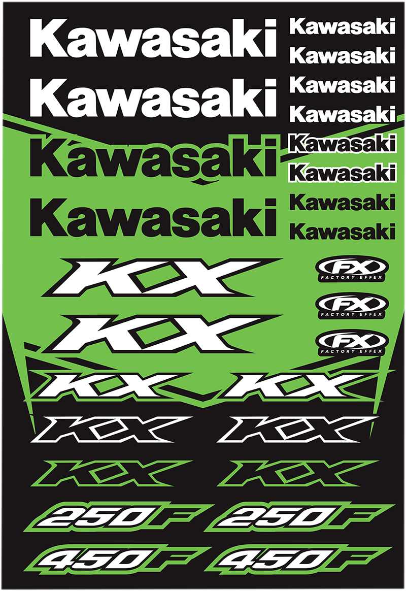 Factory Effex OEM Sticker Sheets Black Green White Kawasaki KX 22-68130