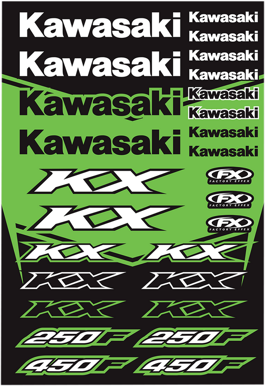 Factory Effex OEM Sticker Sheets Black Green White Kawasaki KX 22-68130