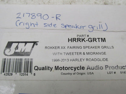 J&M Harley Black Fairing Right Side Speaker Grill / Tweeter 217890-R HRRK-GRTM