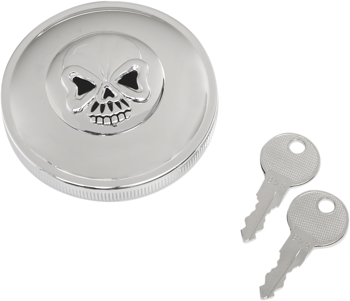 Drag Specialties Screw-In Locking Skull Gas Caps Chrome Non-Vented 0703-0689
