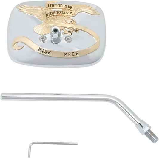 Emgo Rectangular Mirror Live to RIde, Chrome/Gold, 10mm Thread Right 20-31759A