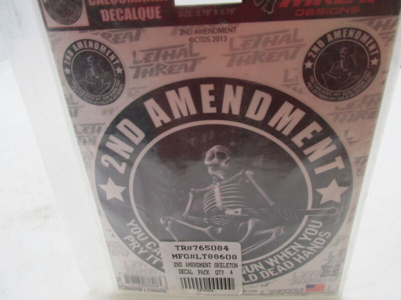 Lot of 3 Lethal Threat Motorcycle 2nd Amendment Skeleton Decals LT88608