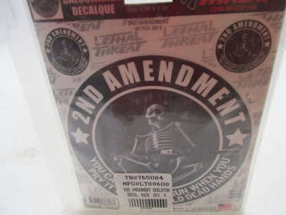 Lot of 3 Lethal Threat Motorcycle 2nd Amendment Skeleton Decals LT88608