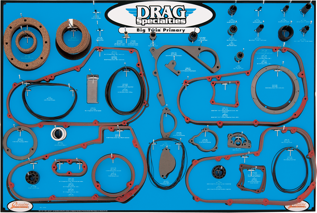 Drag Specialties Gasket, Seal and O-Ring Display for Big Twin 4 and 5 Speed P...