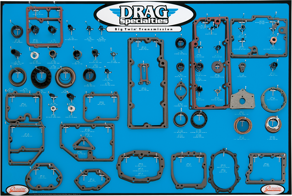 Drag Specialties Gasket, Seal and O-Ring Display for Big Twin 5-Speed Transmi...