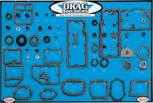 Drag Specialties Gasket, Seal and O-Ring Display for Big Twin 5-Speed Transmi...
