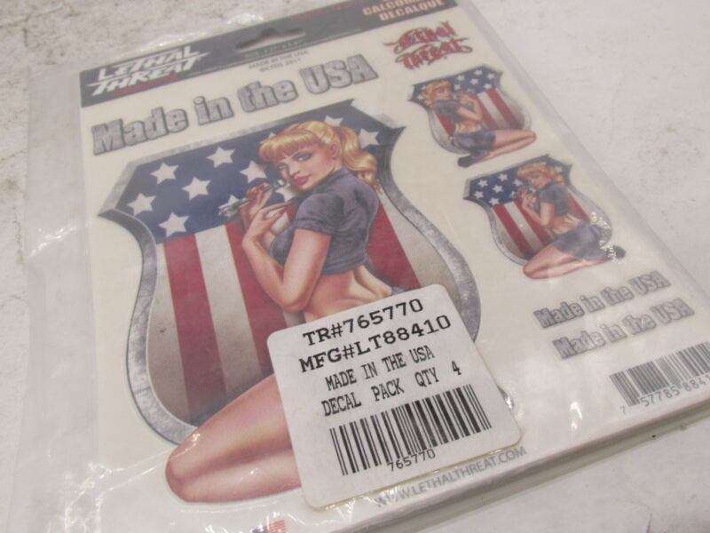 Lot of 3 Lethal Threat Made in the USA Girl Motorcycle Decals 6X8" LT88410