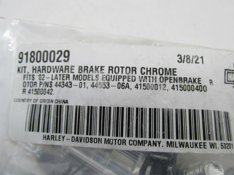 Harley Davidson Genuine NOS Brake Rotor Hardware Kit 91800029