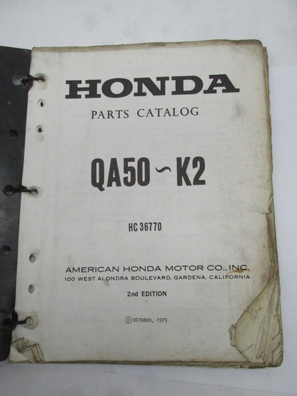 Honda Official Factory 1973 QA50 K2 2nd Edition Parts Catalog Manual
