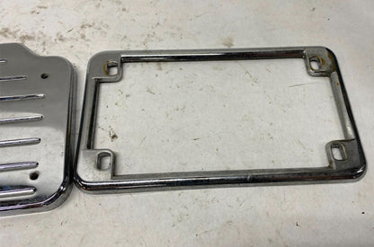 Harley Chrome Slotted License Plate Mount Bracket Side w/ Frame