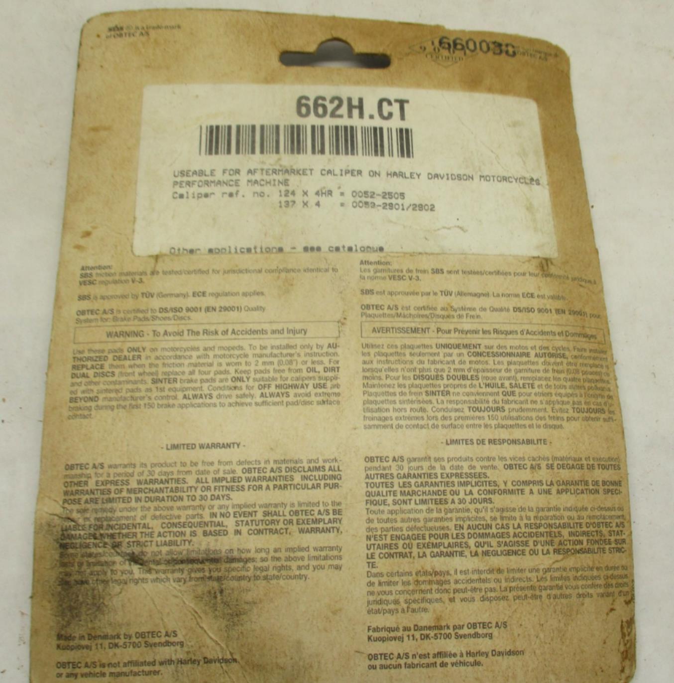 Harley Davidson Aftermarket SBS 662H.CT BRAKE PAD