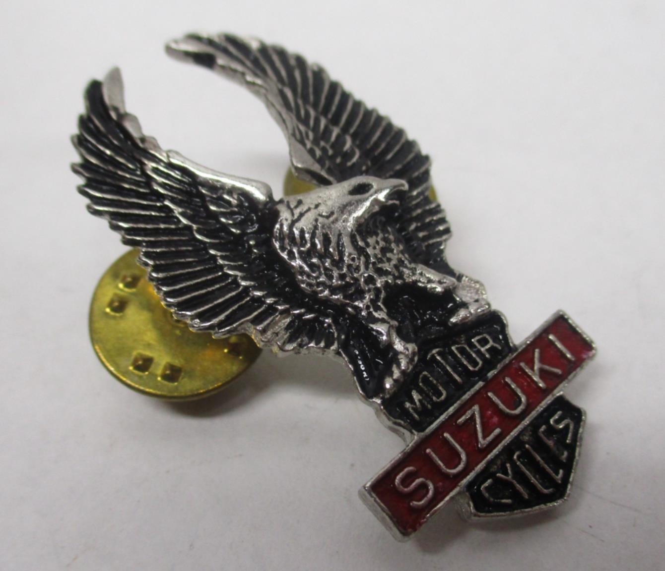 Suzuki Silver & Red Motorcycle Bike Cruiser Rider Vest Jacket Eagle Metal Pin