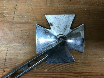 Chrome Maltese Mirror Slotted Stem Left Side Harley Used Old School Patina
