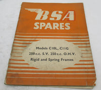 BSA Genuine 1954-1957 C10L C11G C12 250 SV OHV Spares List Parts Catalog Manual