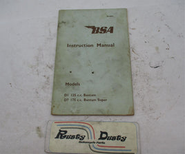 Vintage Original BSA D1 125cc D7 175cc Bantam Bantam Super Instruction Manual