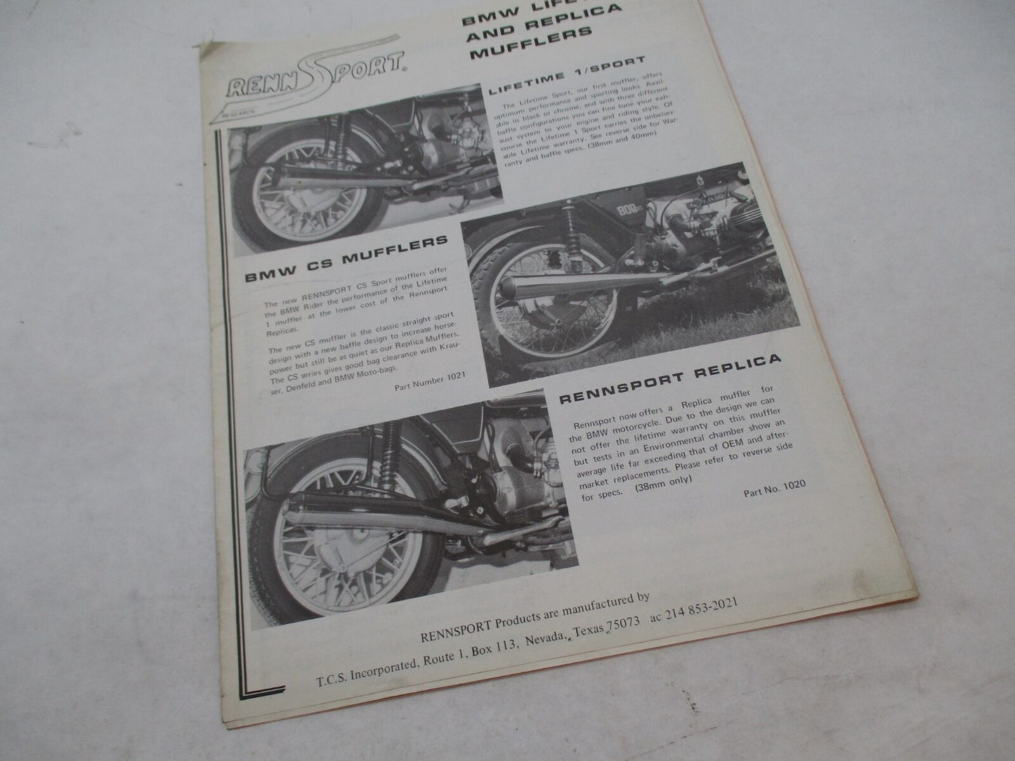 Renn Sport BMW Motorcycles Lifetime and Replica Mufflers Catalog