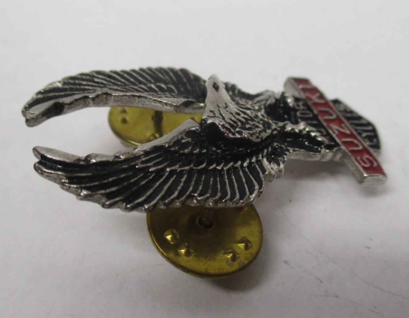 Suzuki Silver & Red Motorcycle Bike Cruiser Rider Vest Jacket Eagle Metal Pin