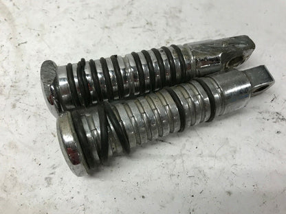 Pair Harley Shovelhead Sportster Foot Pegs Round Chrome Ribbed Bar Shield Logo