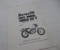 Photocopied Benelli Tornado 650 S Electric Start Parts Manual Book