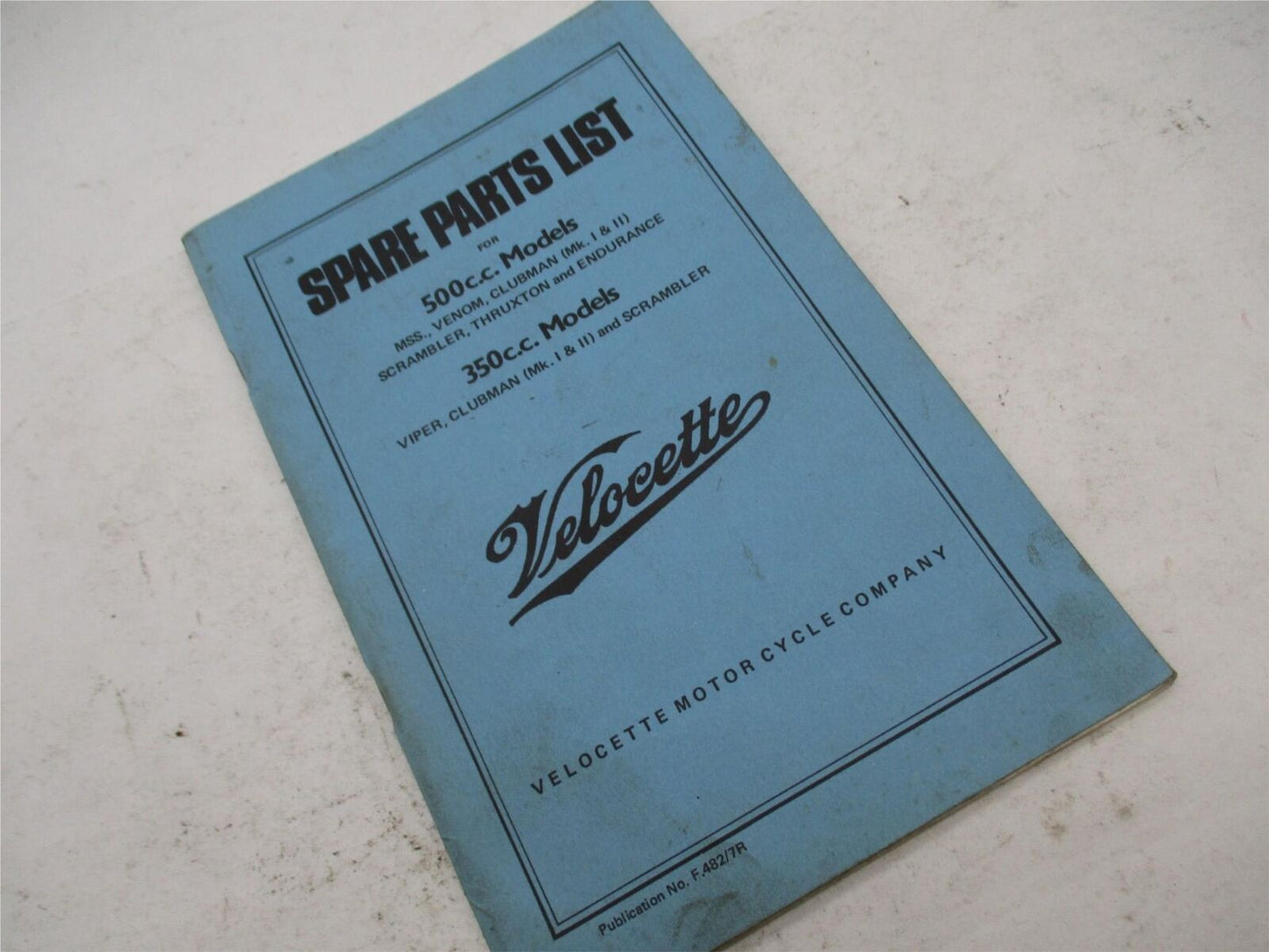 Velocette Viper Clubman 350 MSS Venom 500 Spare Parts List Book F.482/7R
