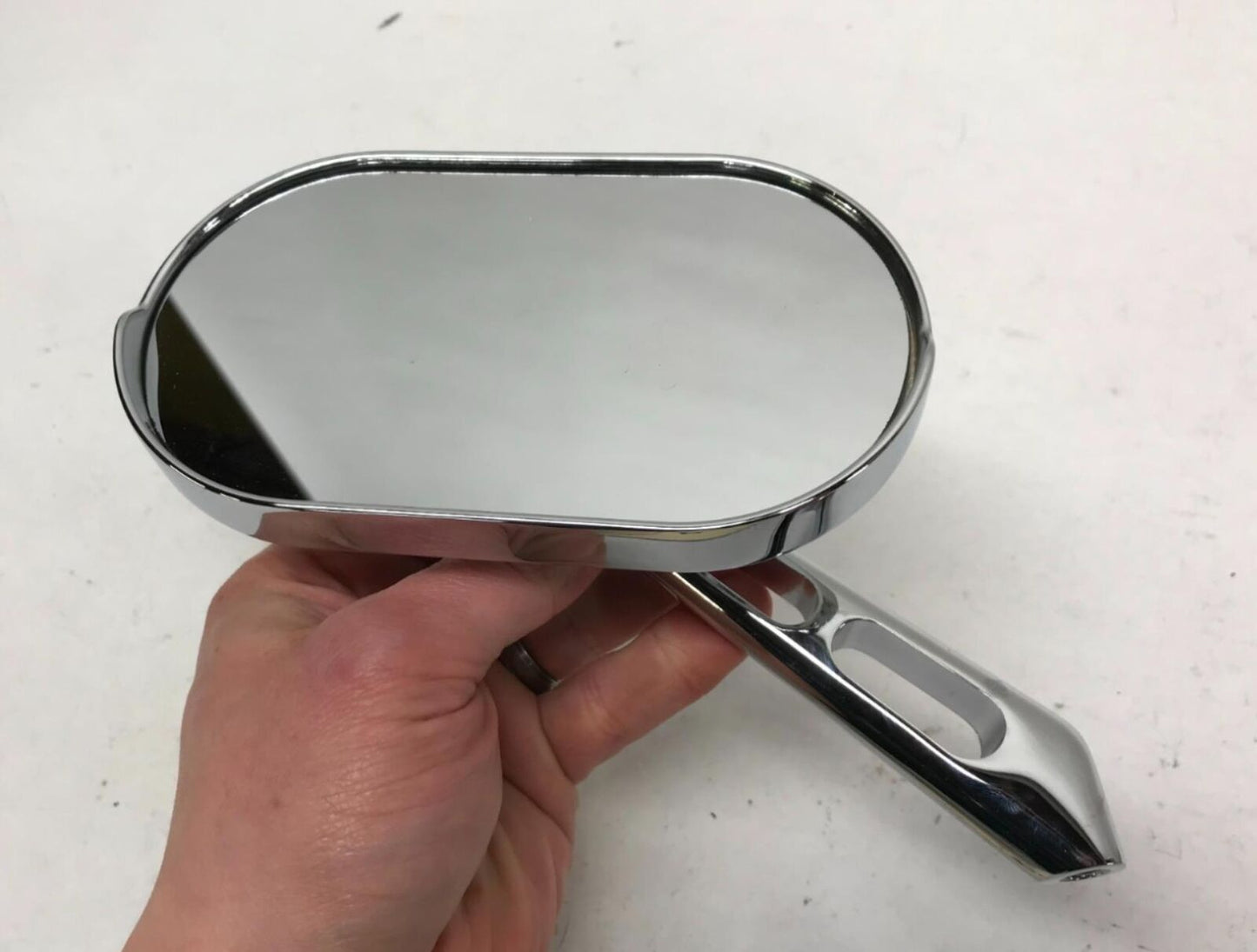 Harley Davidson Custom Shopper Chrome Slotted Oval Left Rear View Mirror