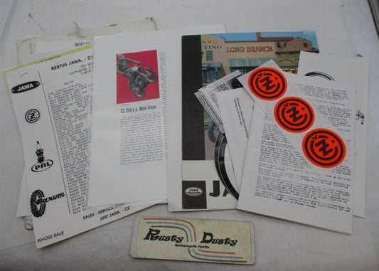 Mixed Lot of Jawa Motorcycle Twin Pipe Literature Decals and Articles