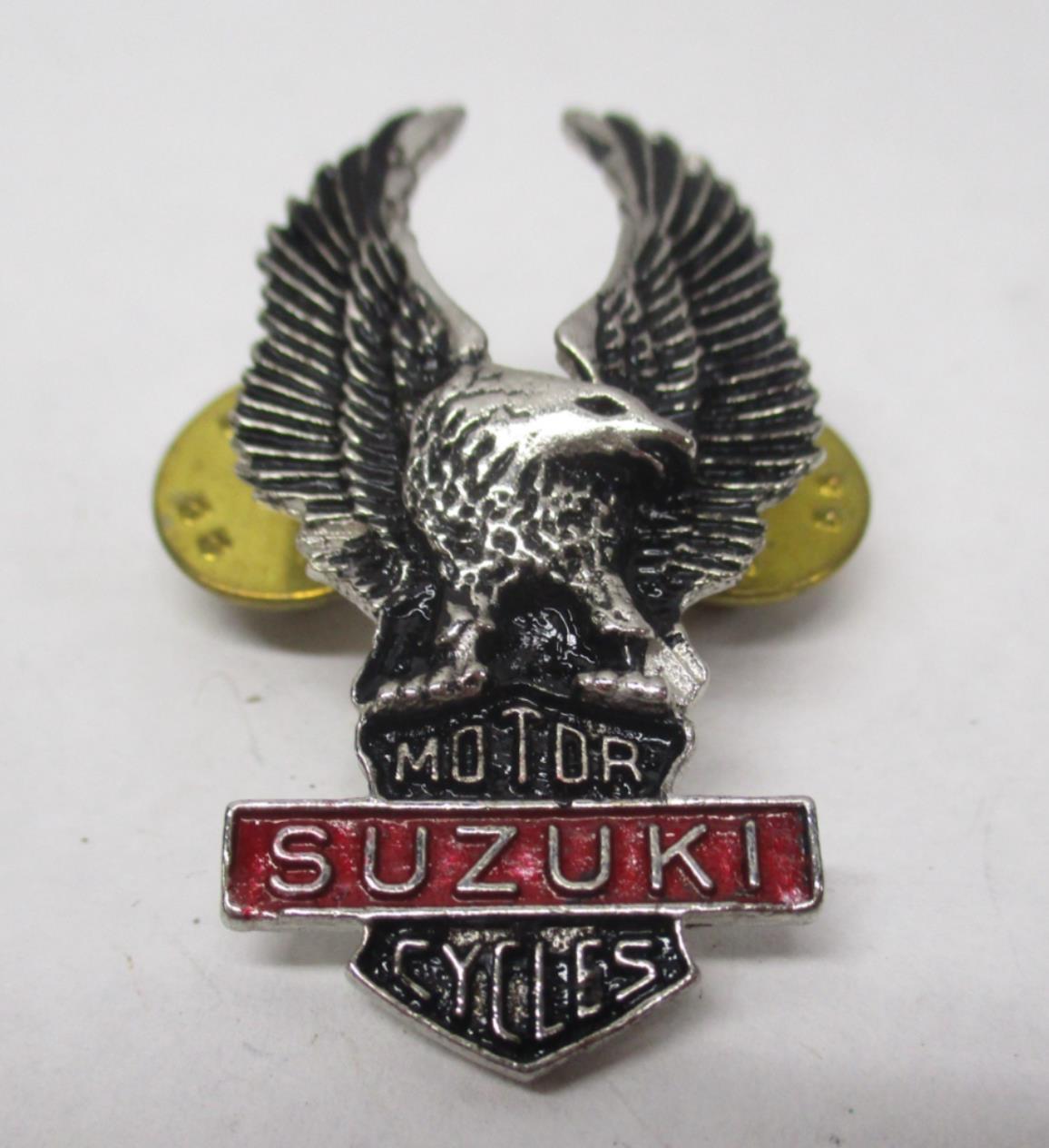 Suzuki Silver & Red Motorcycle Bike Cruiser Rider Vest Jacket Eagle Metal Pin