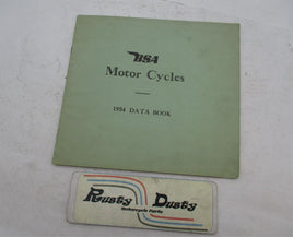 Vintage Original BSA 1954 Motorcycles Data Specification Book